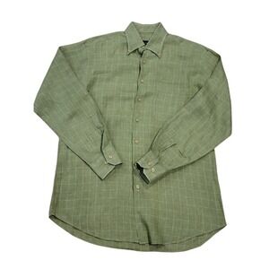 Scott Barber Linen Shirt‎ Medium Long Sleeve Men's Preppy Office Green Colorful